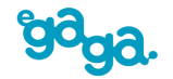 Na obrazku widać słowo „gaga” napisane stylizowanymi, małymi, niebieskimi literami na przezroczystym tle.